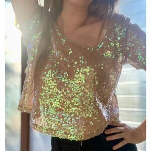 Sheer Sequin Oversized Crop by BCBGeneration size XXS, fits to S